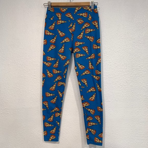 Lularoe OS Leggings PIZZA PARTY Pepperoni Pizza Slices Pattern Blue Multicolor - Picture 1 of 6